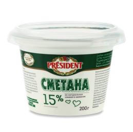 Сметана 15% President ст 400г