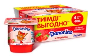 Йогурт Danonino (Растишка) клубника 3% 4 шт по 100 г